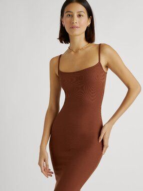 Tencel Rib Knit Maxi Slip Dress in Brown